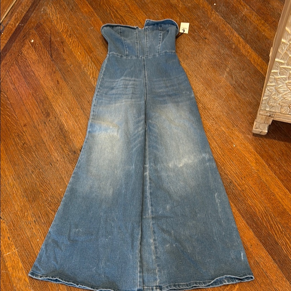 Retro Blue Flare Wide Leg Junpsuit